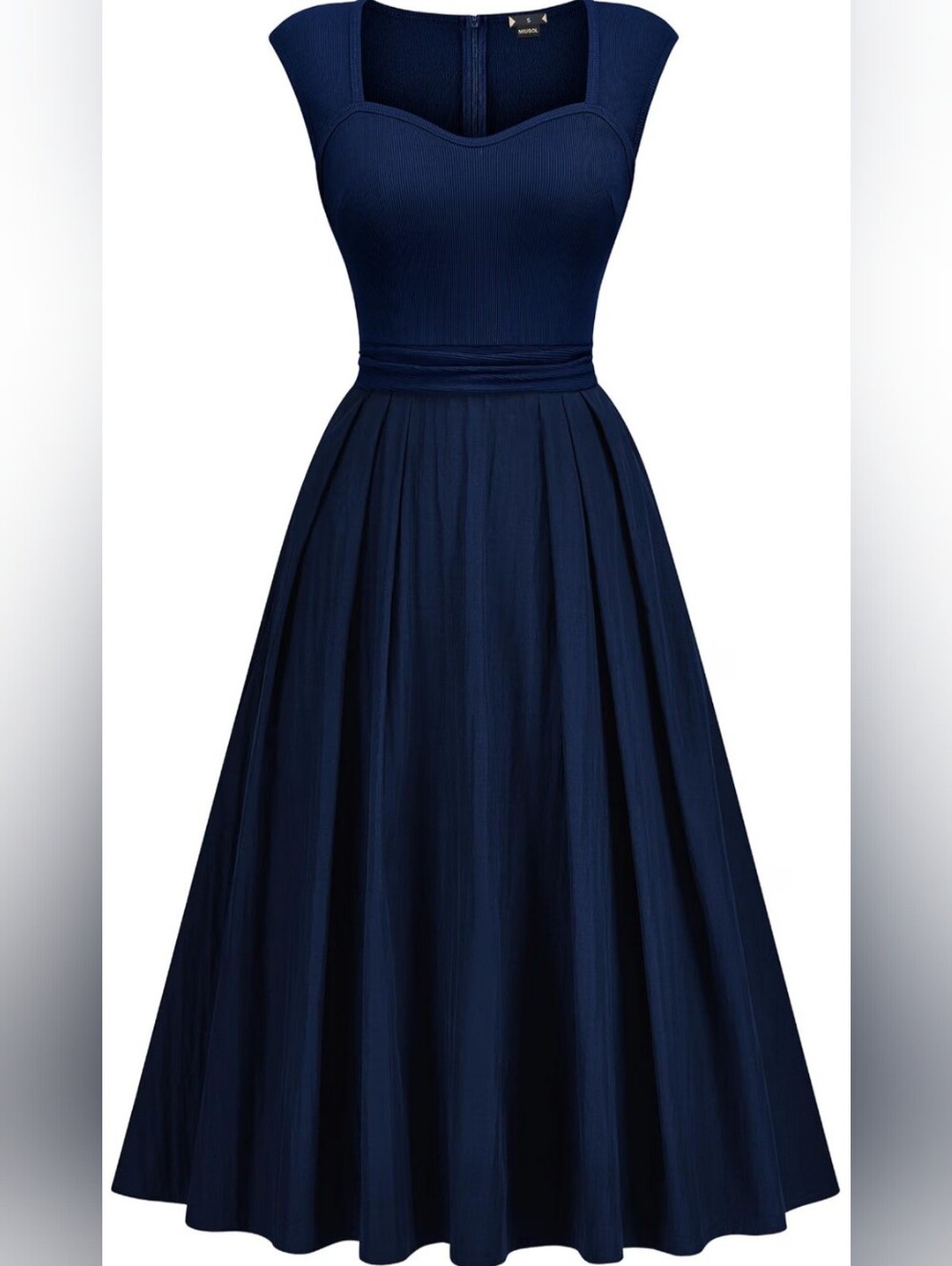 NWT Navy Retro Square Neck Fit & Flare Midi Dress L - Picture 5 of 6